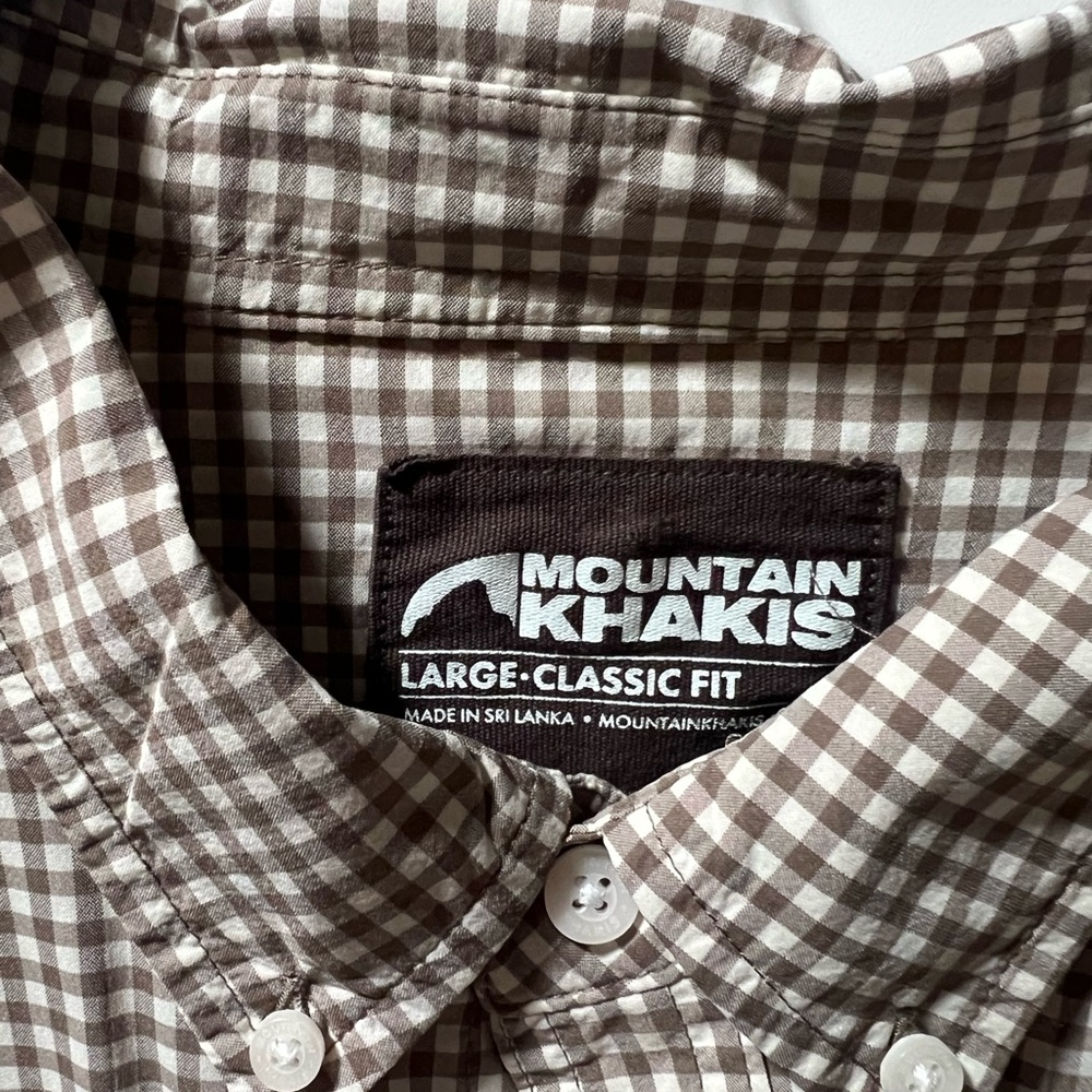 Men’s Mountain Khakis Brown/Tan Checkered Button-Down Long Sleeve Shirt - Picture 3 of 13